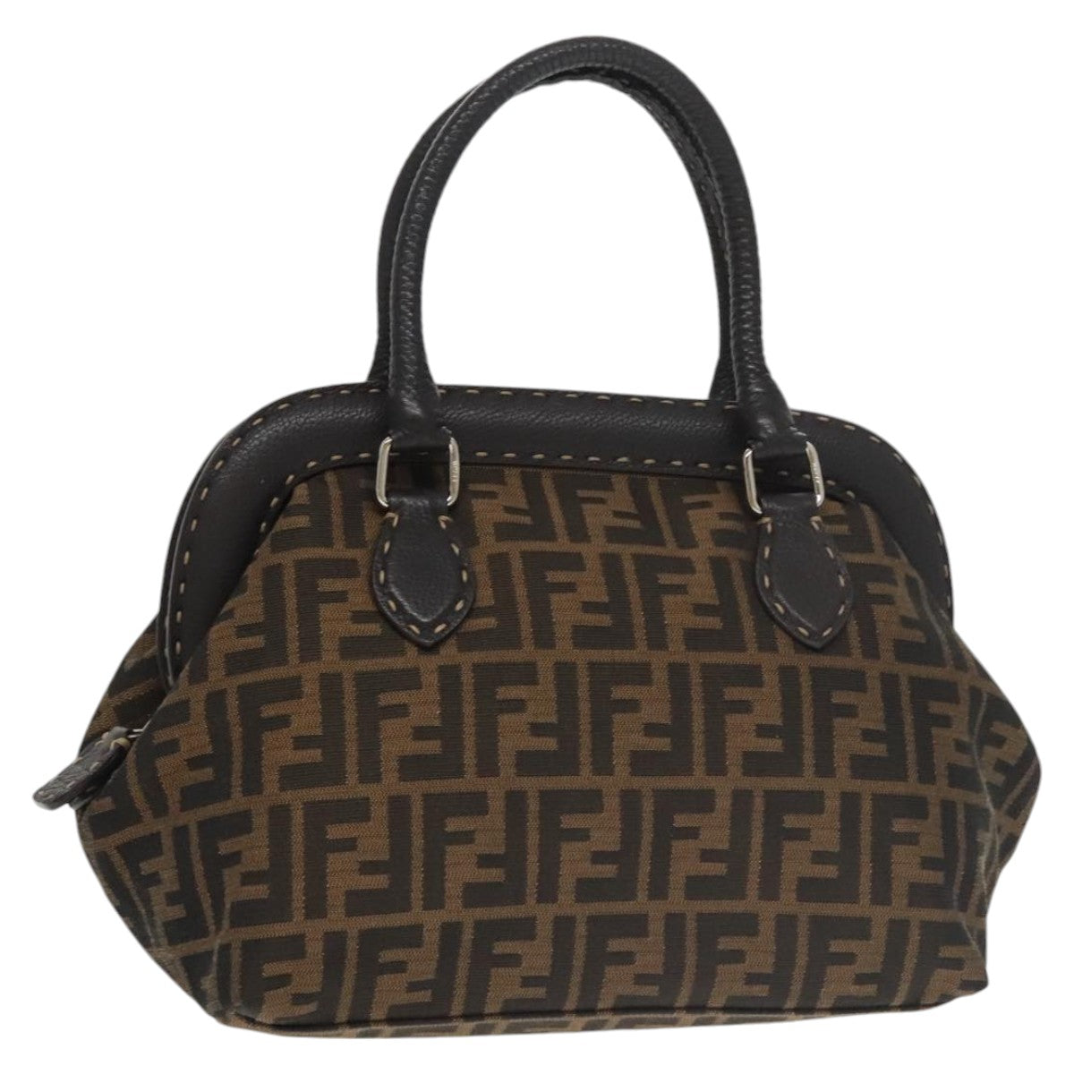 FENDI Zucca Canvas Hand Bag Brown Black 8BN123 mr719