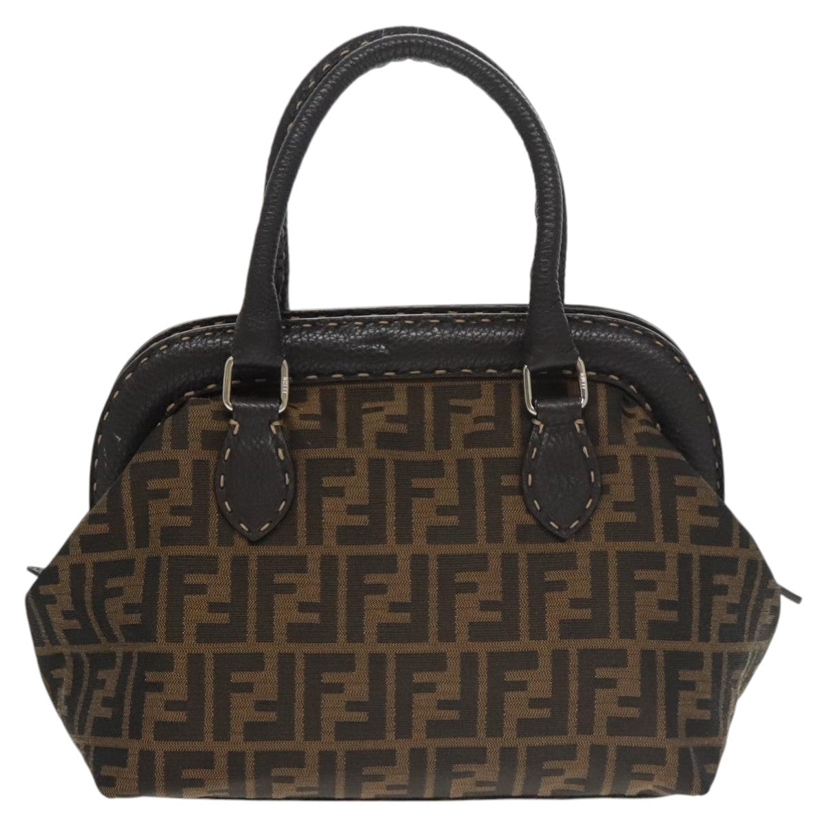 FENDI Zucca Canvas Hand Bag Brown Black 8BN123 mr719