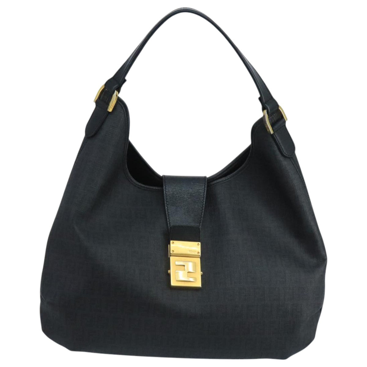 FENDI Zucchino Canvas Shoulder Bag Black mr746
