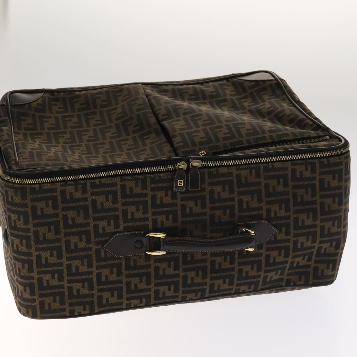 FENDI Zucca Canvas Carry Case Boston Bag Black Brown mr869