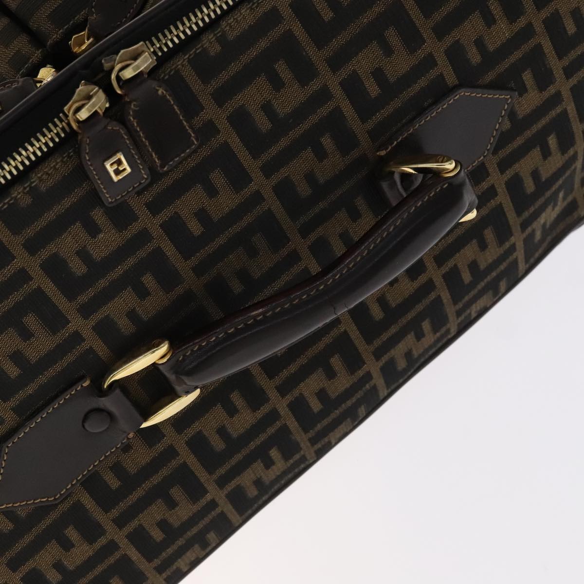 FENDI Zucca Canvas Carry Case Boston Bag Black Brown mr869