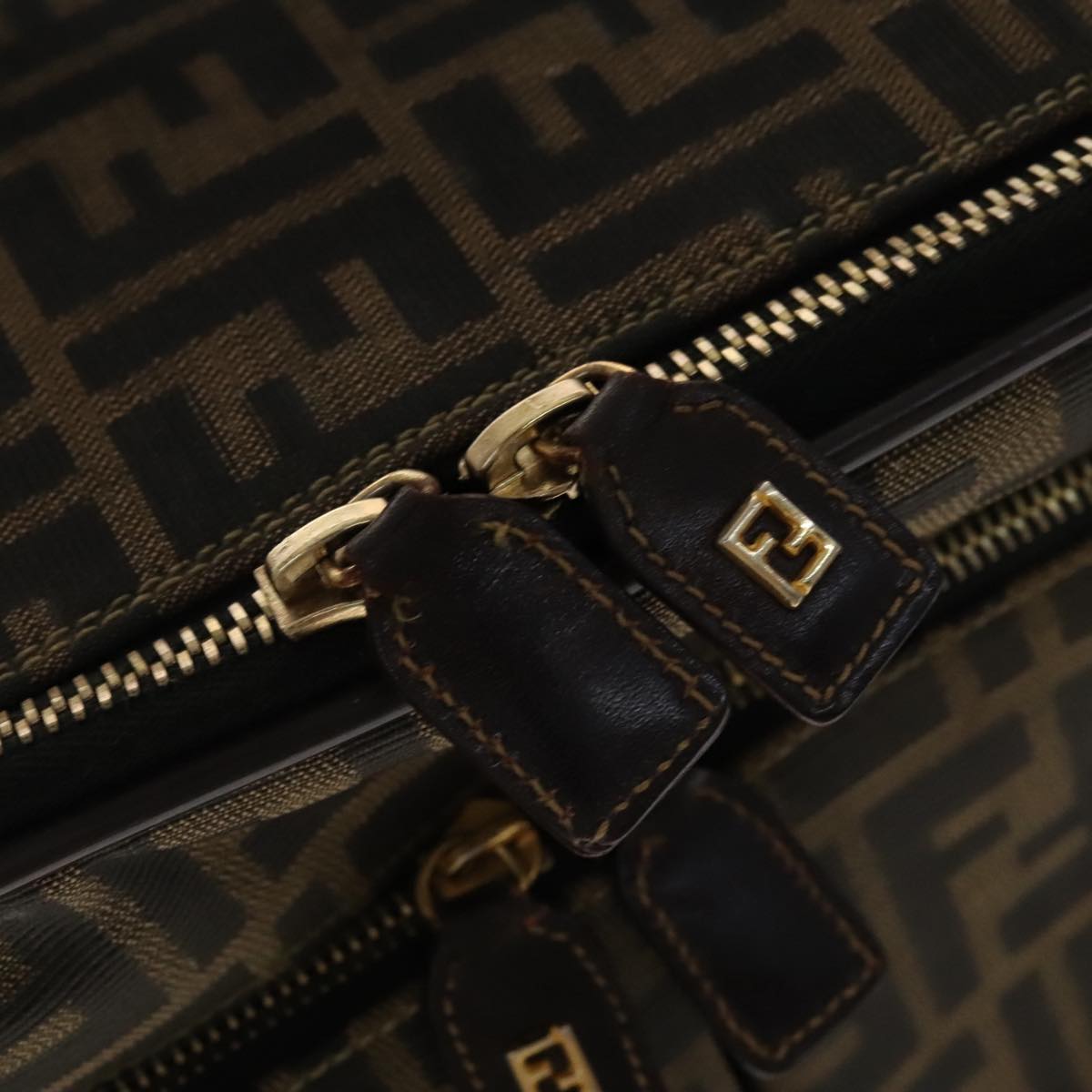 FENDI Zucca Canvas Carry Case Boston Bag Black Brown mr869