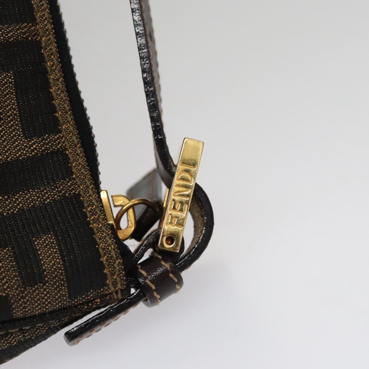 FENDI Zucca Canvas Accessory Pouch Brown Black gold mr873