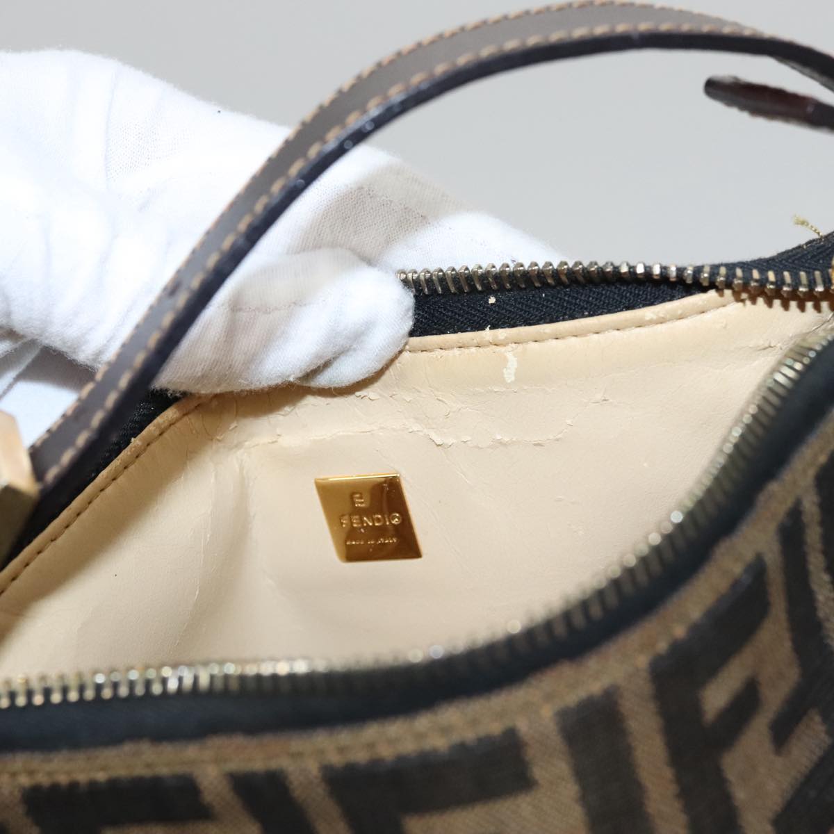 FENDI Zucca Canvas Accessory Pouch Brown Black gold mr873