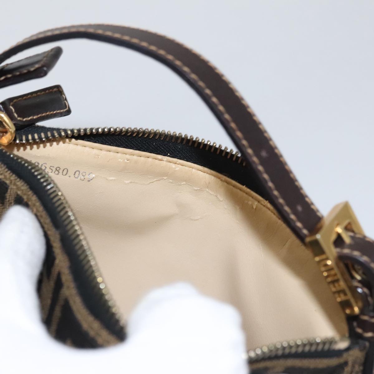 FENDI Zucca Canvas Accessory Pouch Brown Black gold mr873