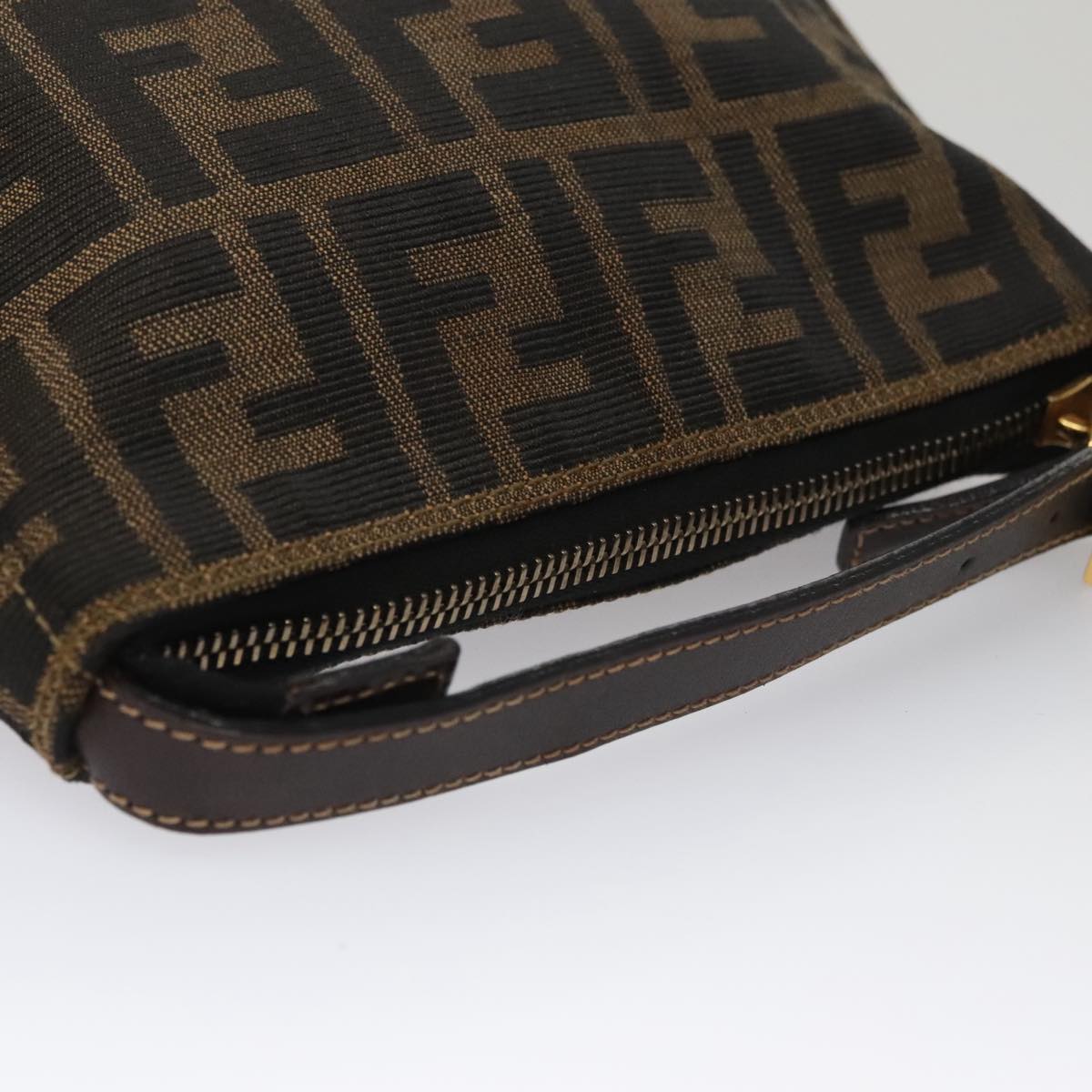 FENDI Zucca Canvas Accessory Pouch Brown Black gold mr873