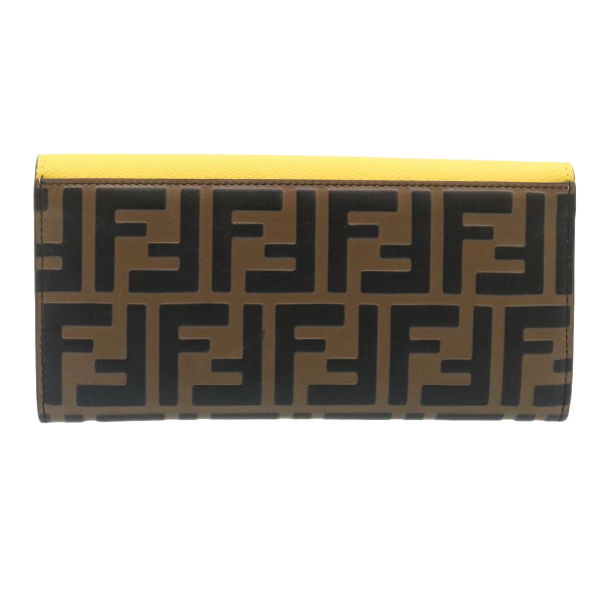FENDI Zucca F is Continental Wallet Embossed Leather Yellow Brown 34531