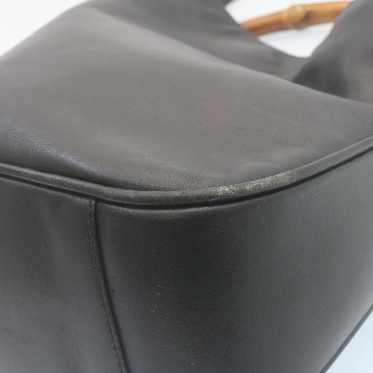 GUCCI Bamboo Hand Bag Leather 2Way Shoulder Bag Black ni086