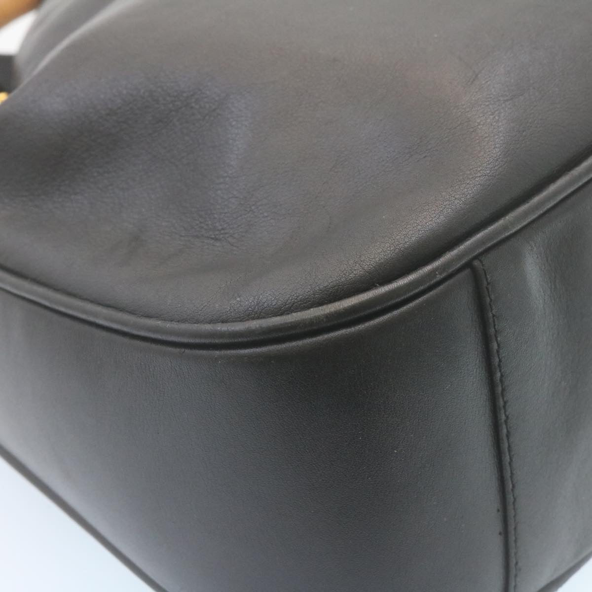 GUCCI Bamboo Hand Bag Leather 2Way Shoulder Bag Black ni086