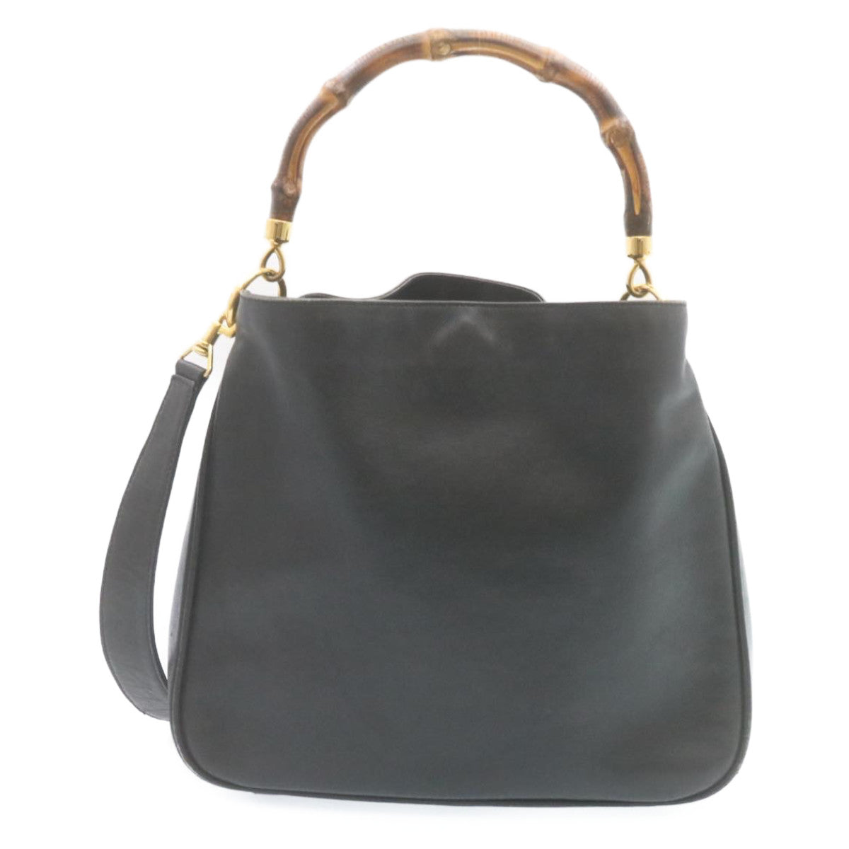GUCCI Bamboo Hand Bag Leather 2Way Shoulder Bag Black ni086