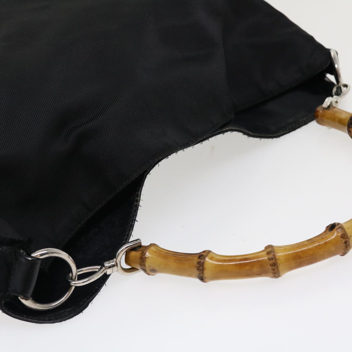 GUCCI Bamboo Hand Bag Nylon 2way Black 1998 ny202