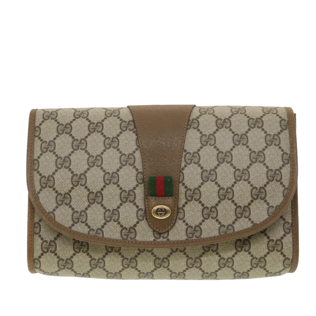 GUCCI GG Canvas Web Sherry Line Clutch Bag Beige Green Red 89.01.030 ny212