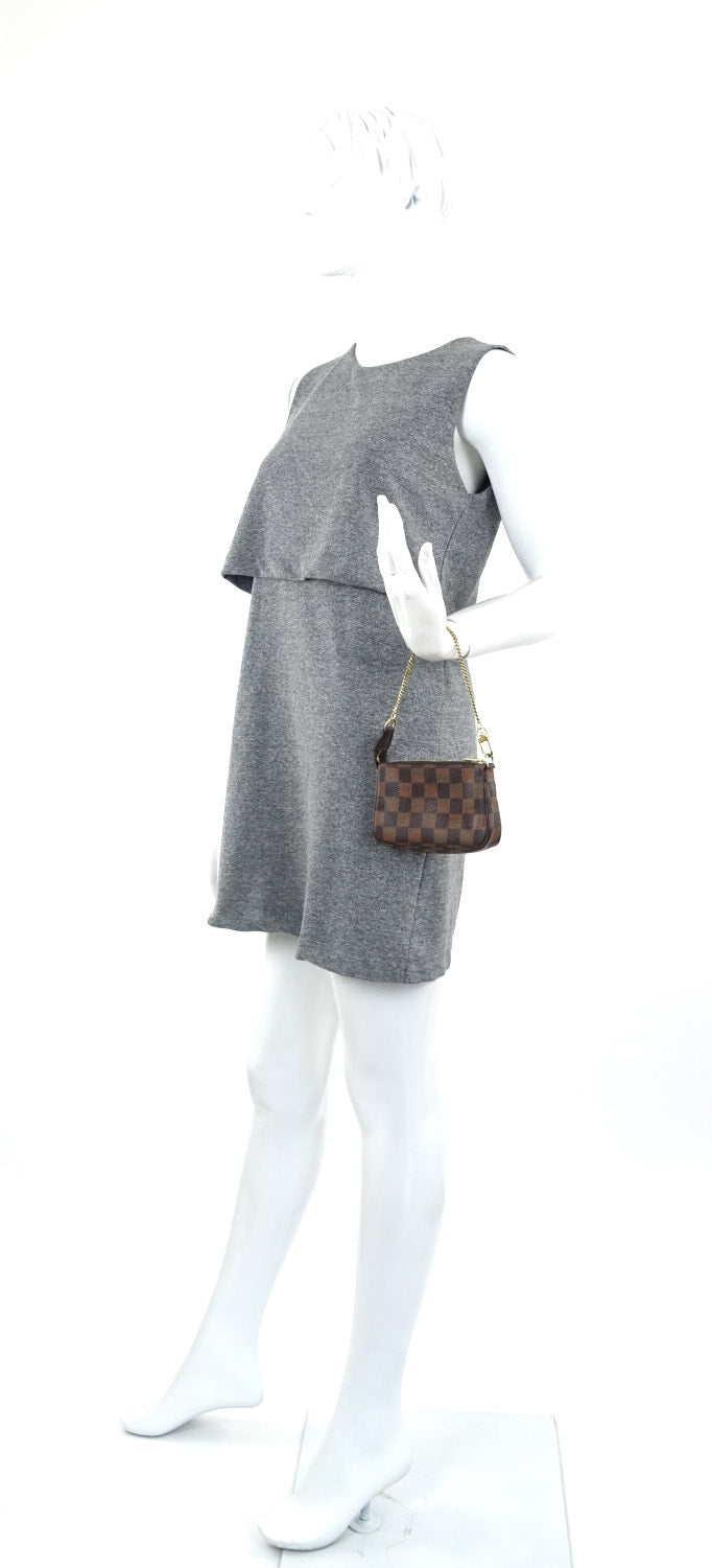 Louis Vuitto Mini Pochette Accessoires Damier EbÃ¨ne Canvas Evening Bag