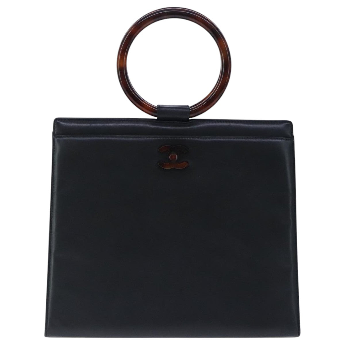 CHANEL Hand Bag Lamb Skin Black CC PP002