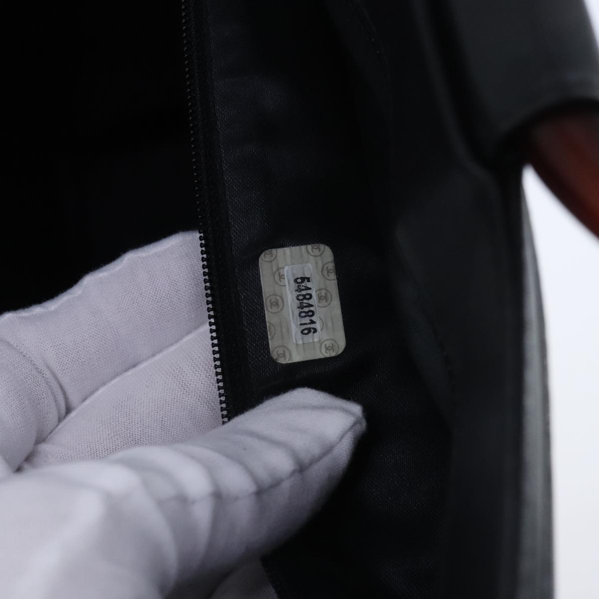 CHANEL Hand Bag Lamb Skin Black CC PP002