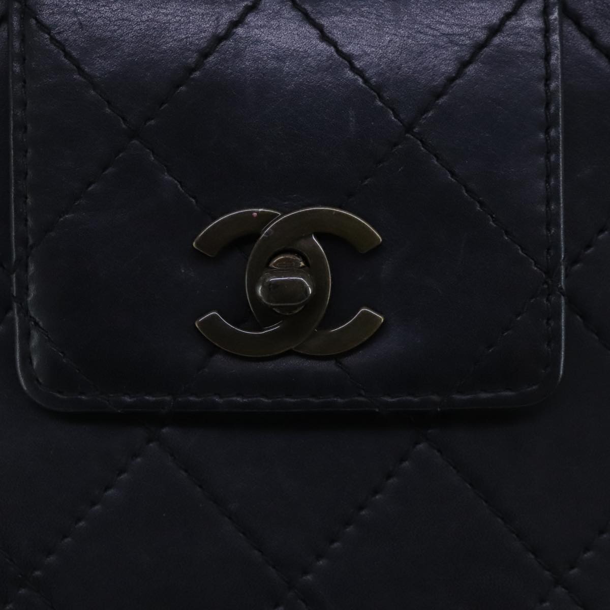 CHANEL Hand Bag Lamb Skin Black CC PP003