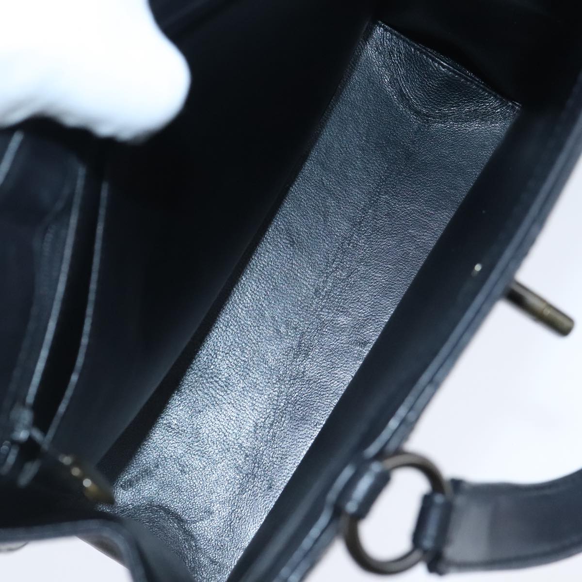 CHANEL Hand Bag Lamb Skin Black CC PP003