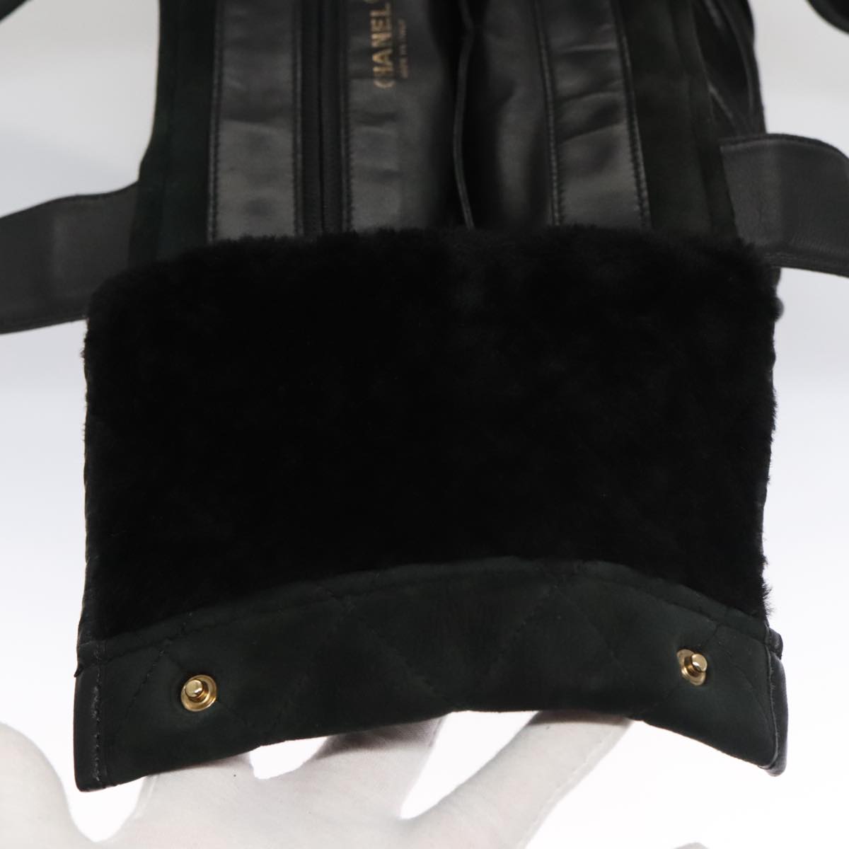 CHANEL Hand Bag Mouton Black CC PP007