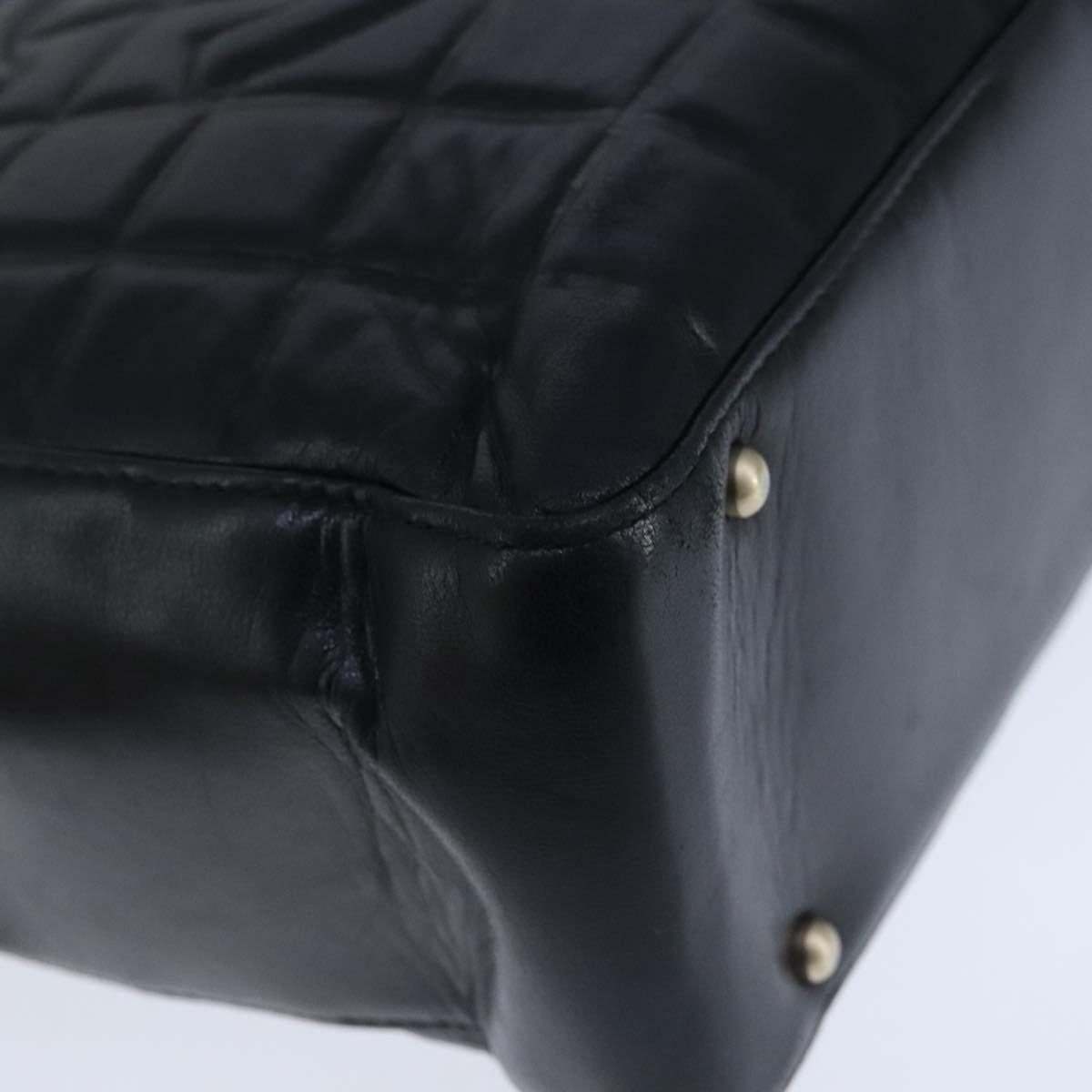 CHANEL Choco Bar Shoulder Bag Lamb Skin Black CC PP012