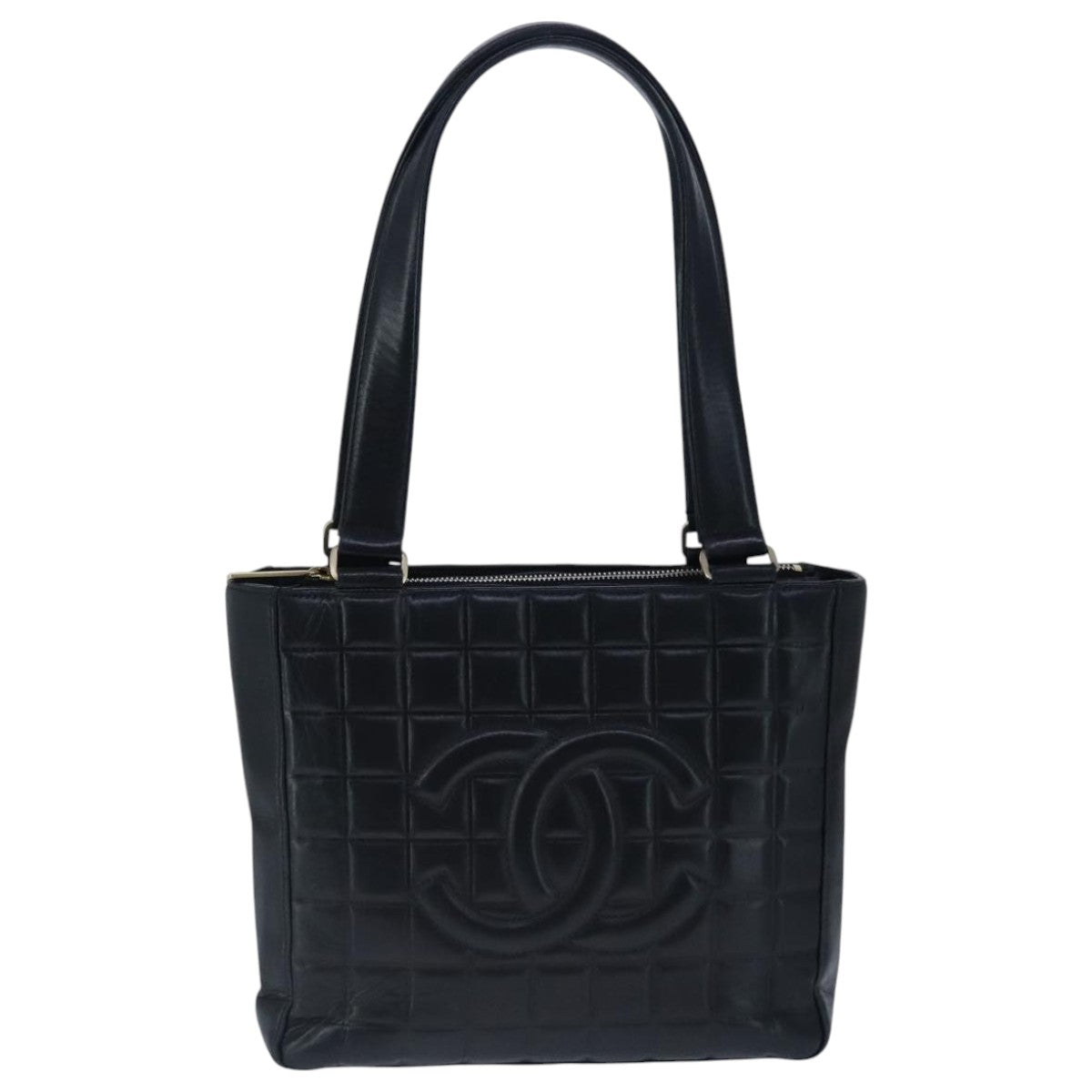 CHANEL Choco Bar Shoulder Bag Lamb Skin Black CC PP012