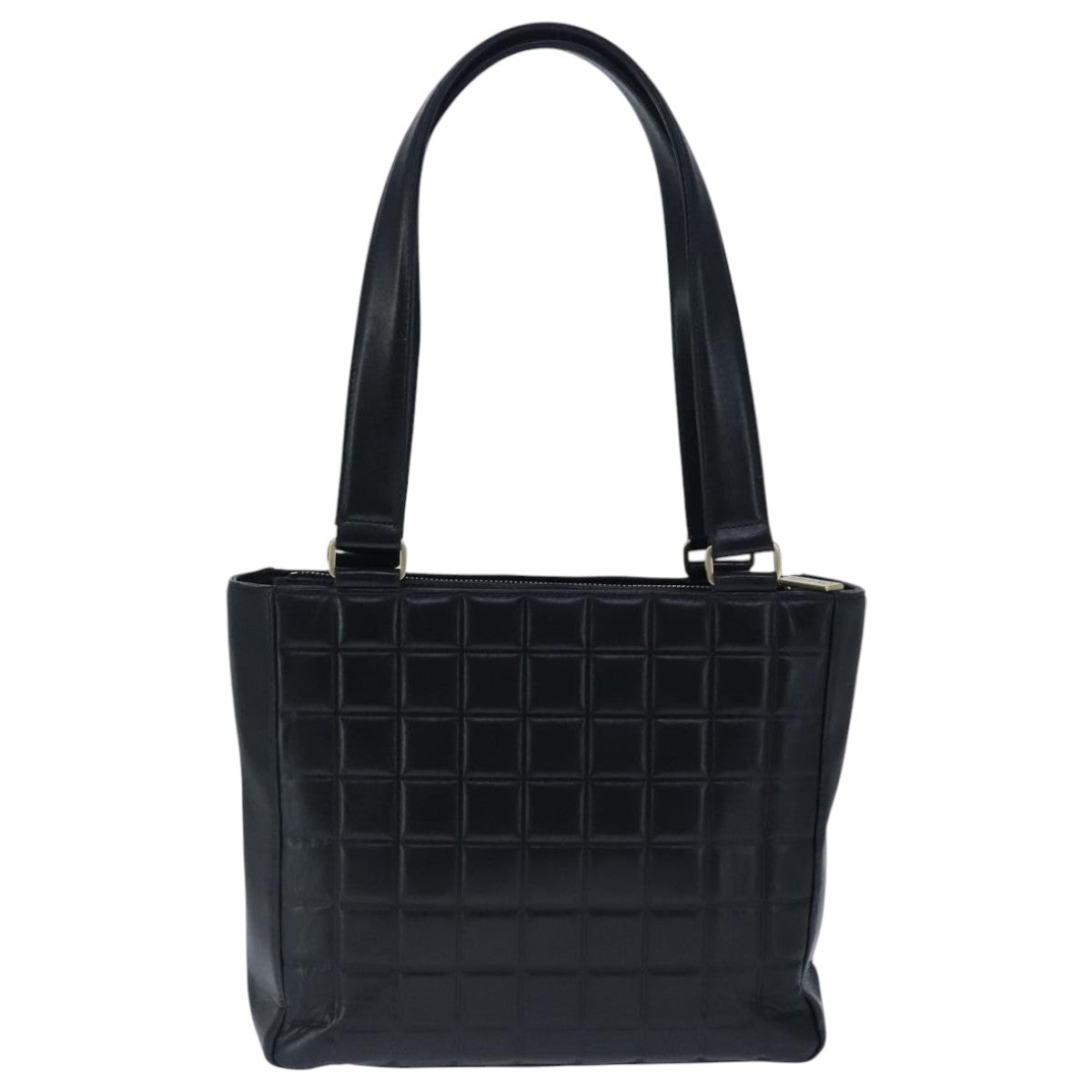CHANEL Choco Bar Shoulder Bag Lamb Skin Black CC PP012