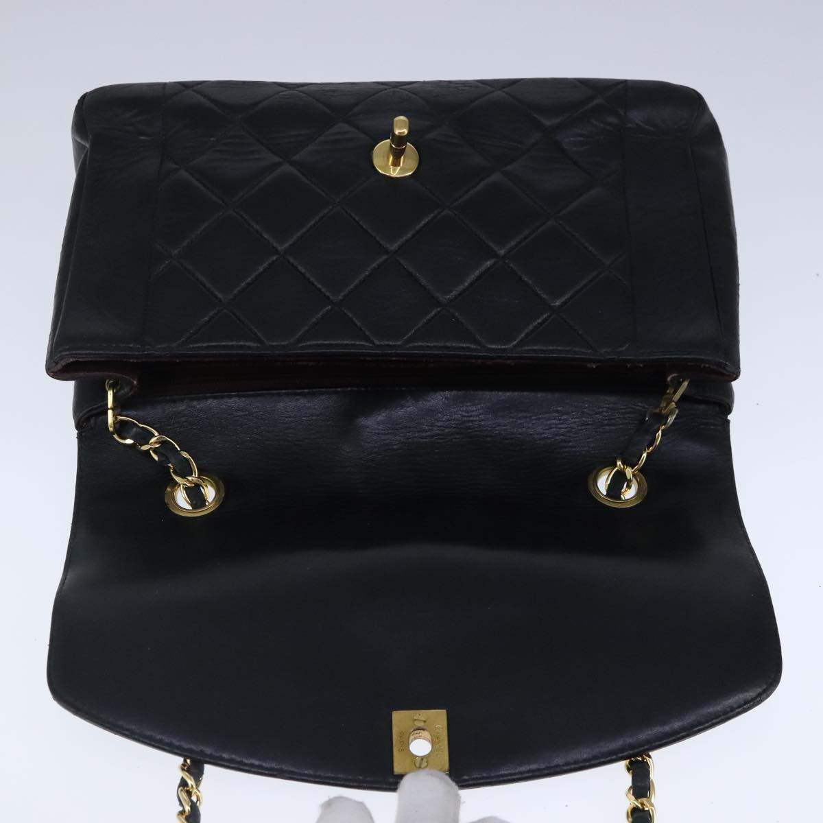 CHANEL Diana 22 Chain Shoulder Bag Lamb Skin Black Gold CC PP016