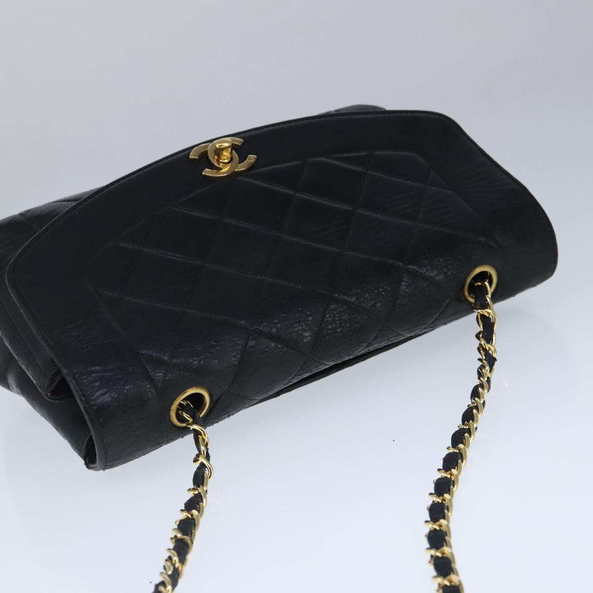 CHANEL Diana 22 Chain Shoulder Bag Lamb Skin Black Gold CC PP016