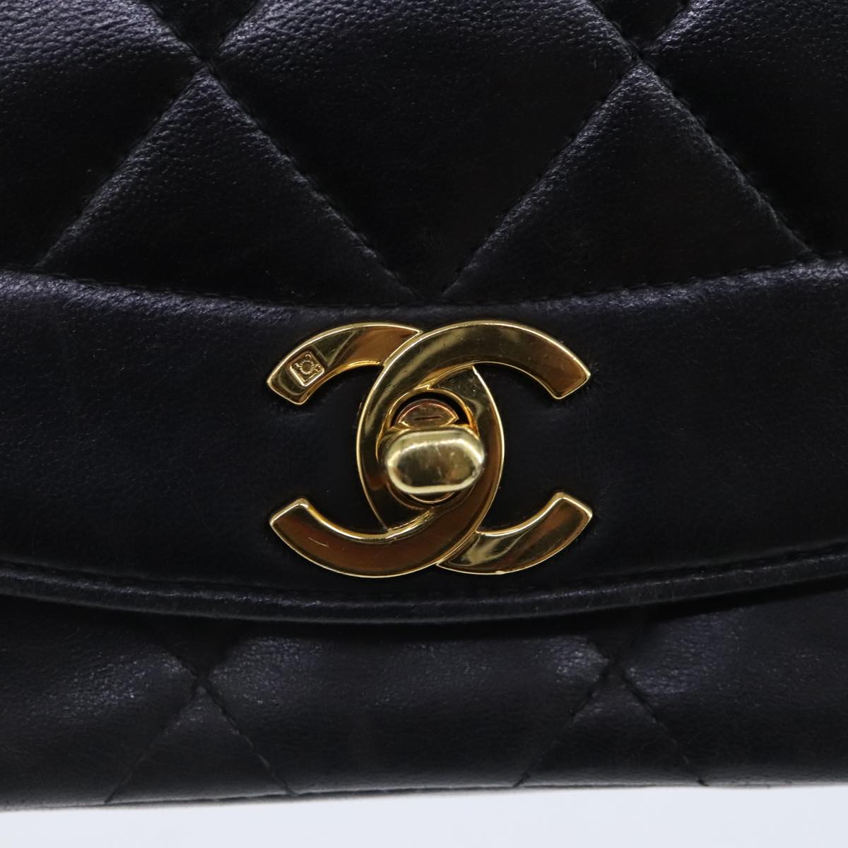 CHANEL Diana 22 Chain Shoulder Bag Lamb Skin Black Gold CC PP029