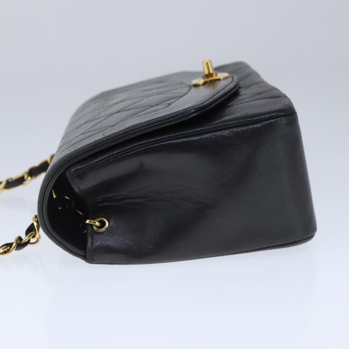 CHANEL Diana 22 Chain Shoulder Bag Lamb Skin Black Gold CC PP029