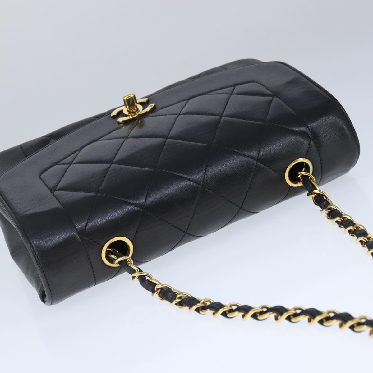 CHANEL Diana 22 Chain Shoulder Bag Lamb Skin Black Gold CC PP029