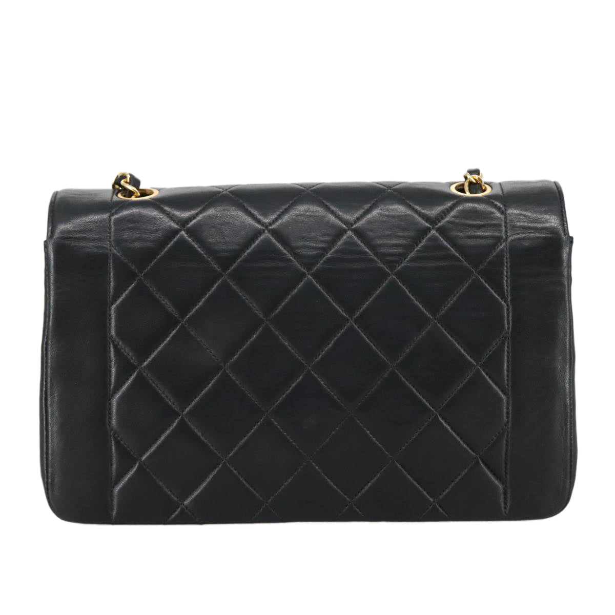 CHANEL Diana 25 Chain Shoulder Bag Lamb Skin Black Gold CC PP030