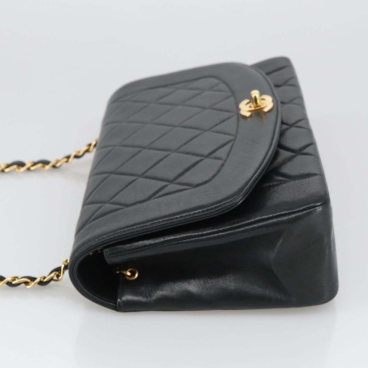 CHANEL Diana 25 Chain Shoulder Bag Lamb Skin Black Gold CC PP030