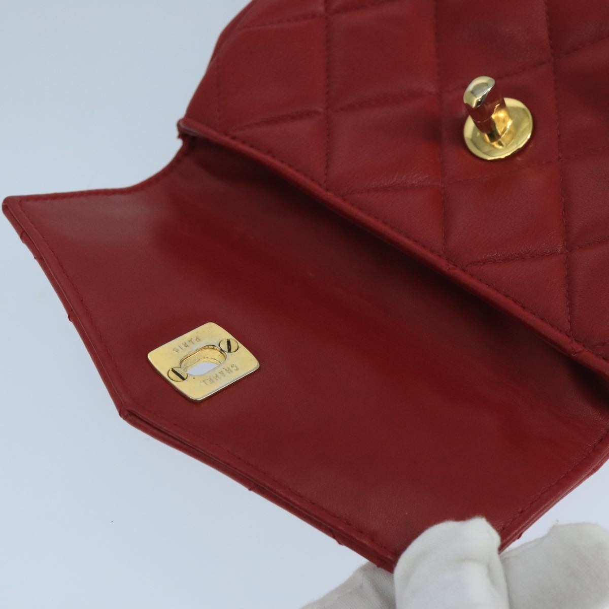CHANEL Matelasse Waist bag Lamb Skin Red Gold CC PP033