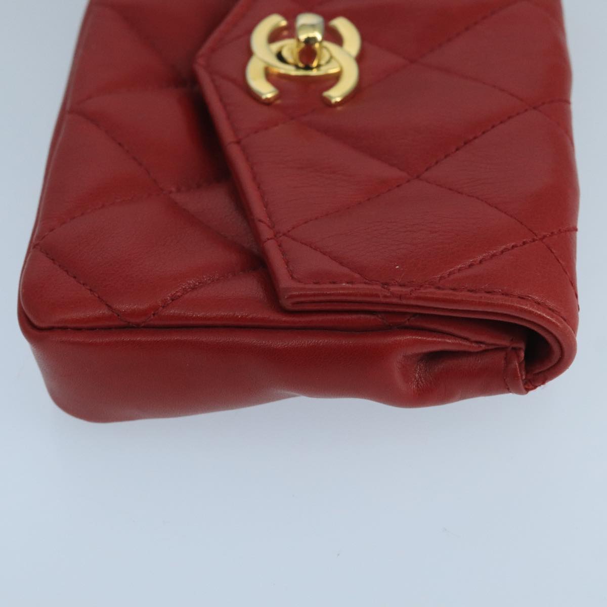CHANEL Matelasse Waist bag Lamb Skin Red Gold CC PP033