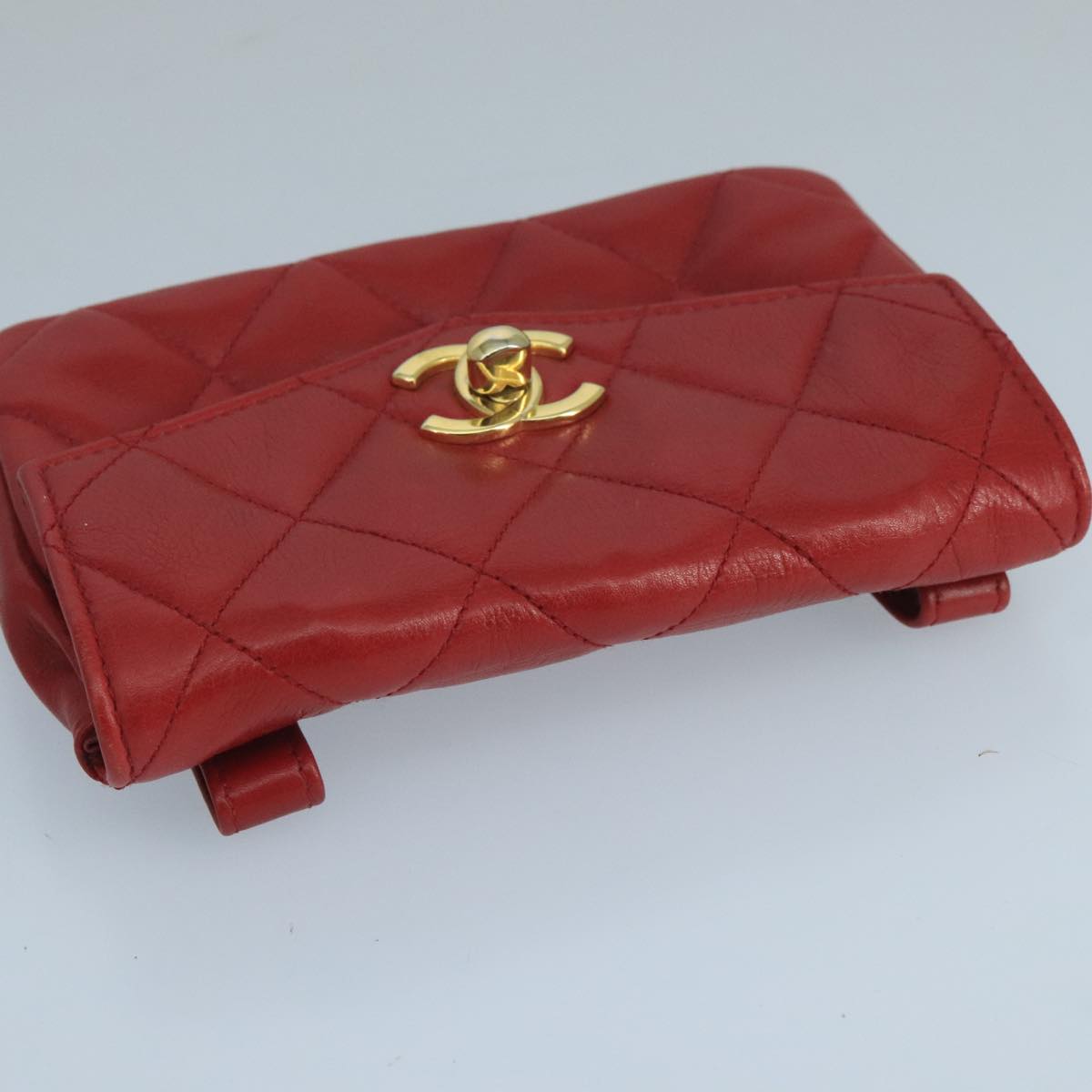 CHANEL Matelasse Waist bag Lamb Skin Red Gold CC PP033