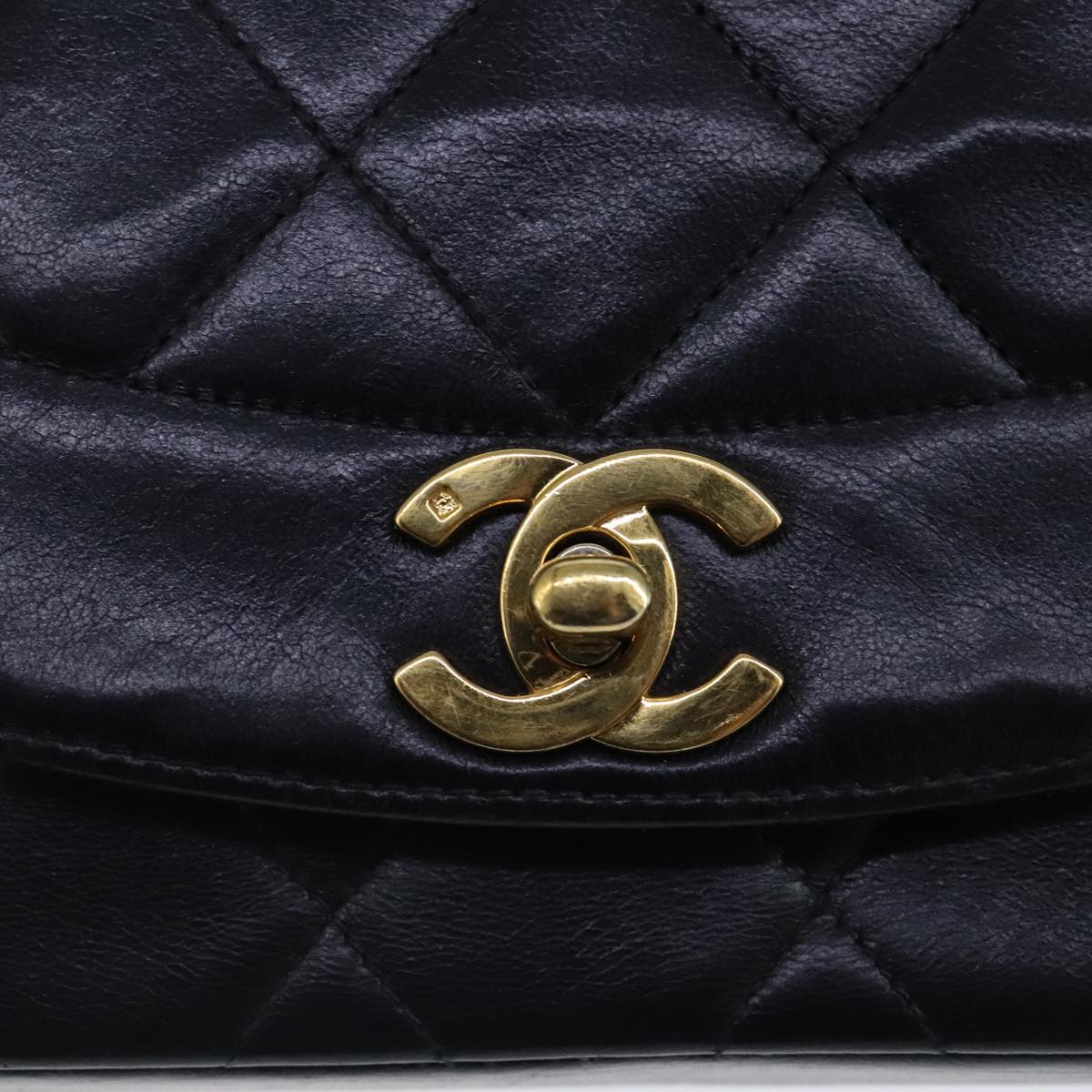 CHANEL Diana 22 Chain Shoulder Bag Lamb Skin Black Gold CC PP035