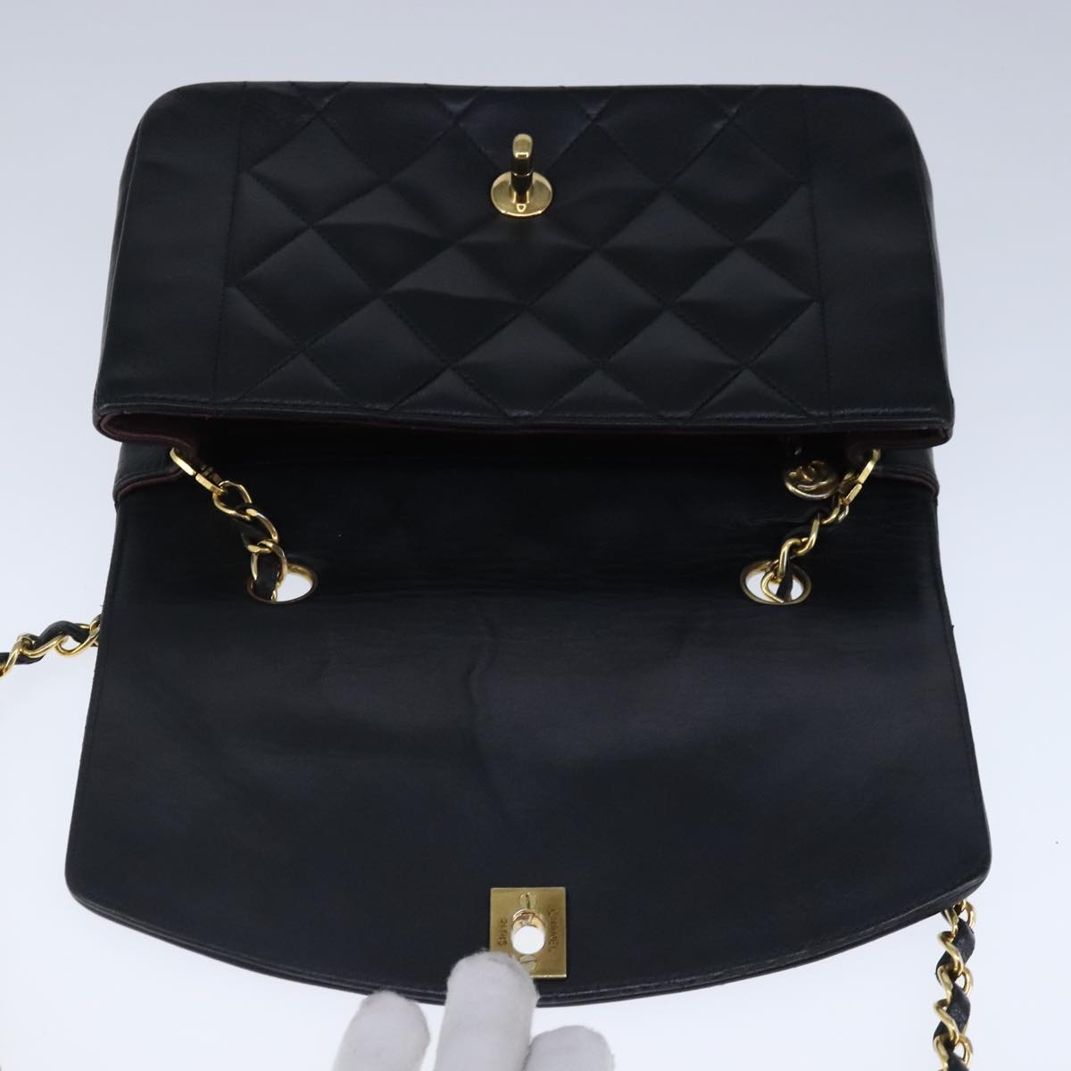 CHANEL Diana 22 Chain Shoulder Bag Lamb Skin Black Gold CC PP035