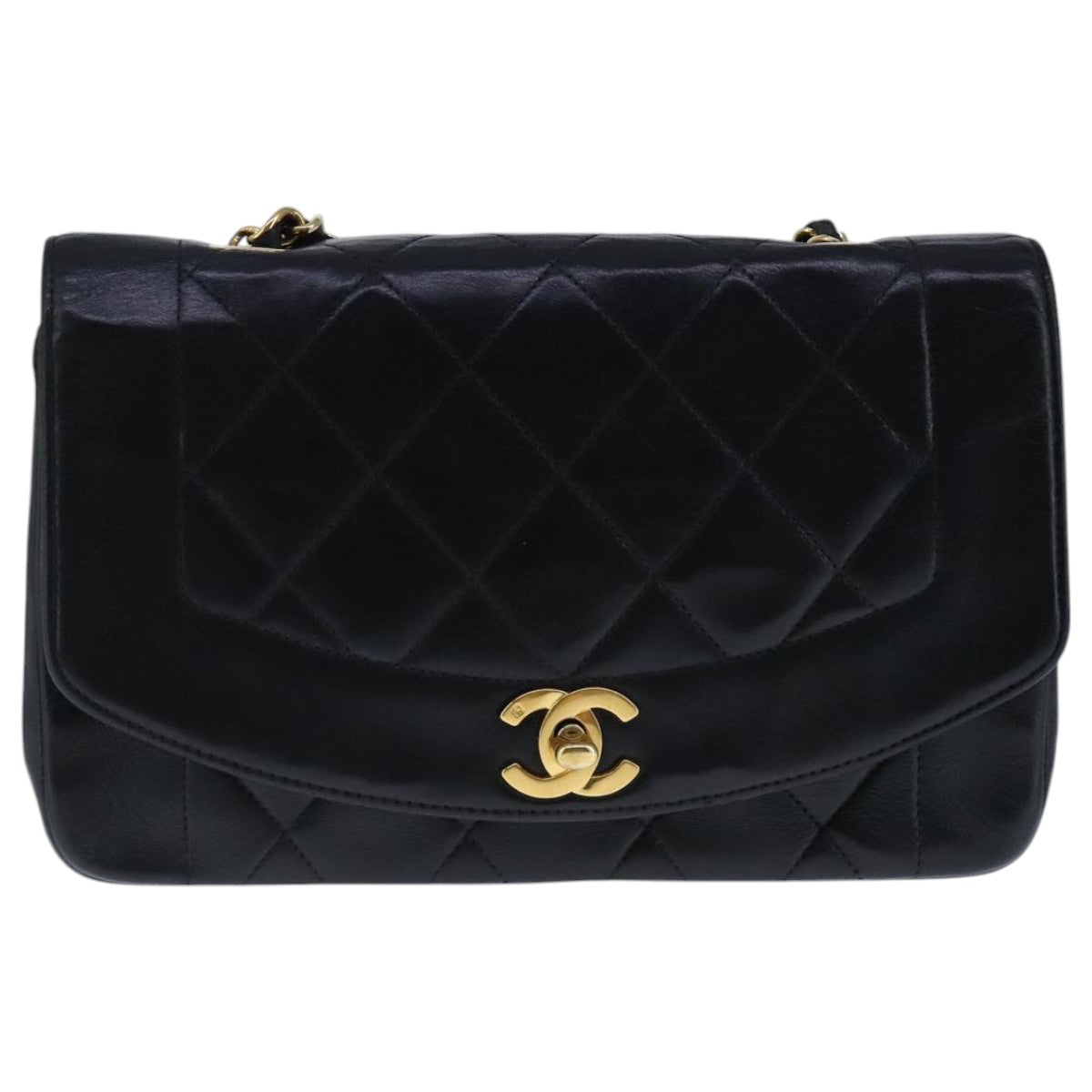 CHANEL Diana 22 Chain Shoulder Bag Lamb Skin Black Gold CC PP035