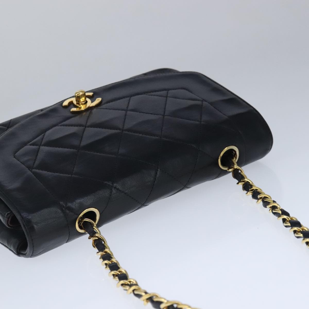 CHANEL Diana 22 Chain Shoulder Bag Lamb Skin Black Gold CC PP035