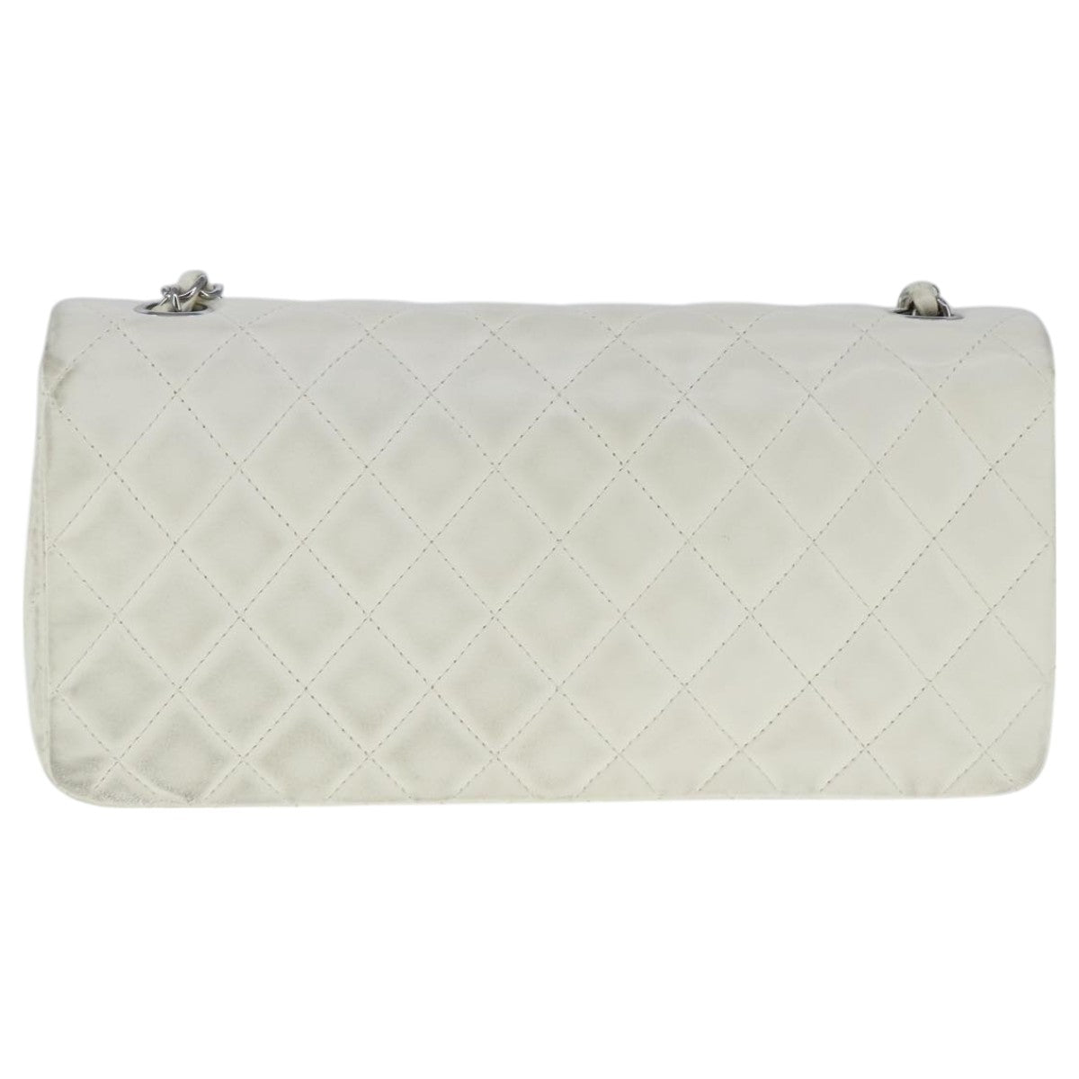 CHANEL Matelasse Chain Shoulder Bag Lamb Skin White Silver CC PP036