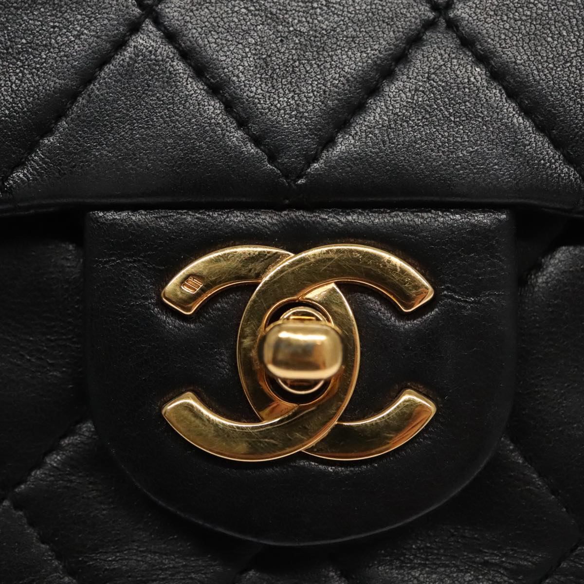 CHANEL Mini Materasse 17 Chain Shoulder Bag Lamb Skin Black Gold CC PP038