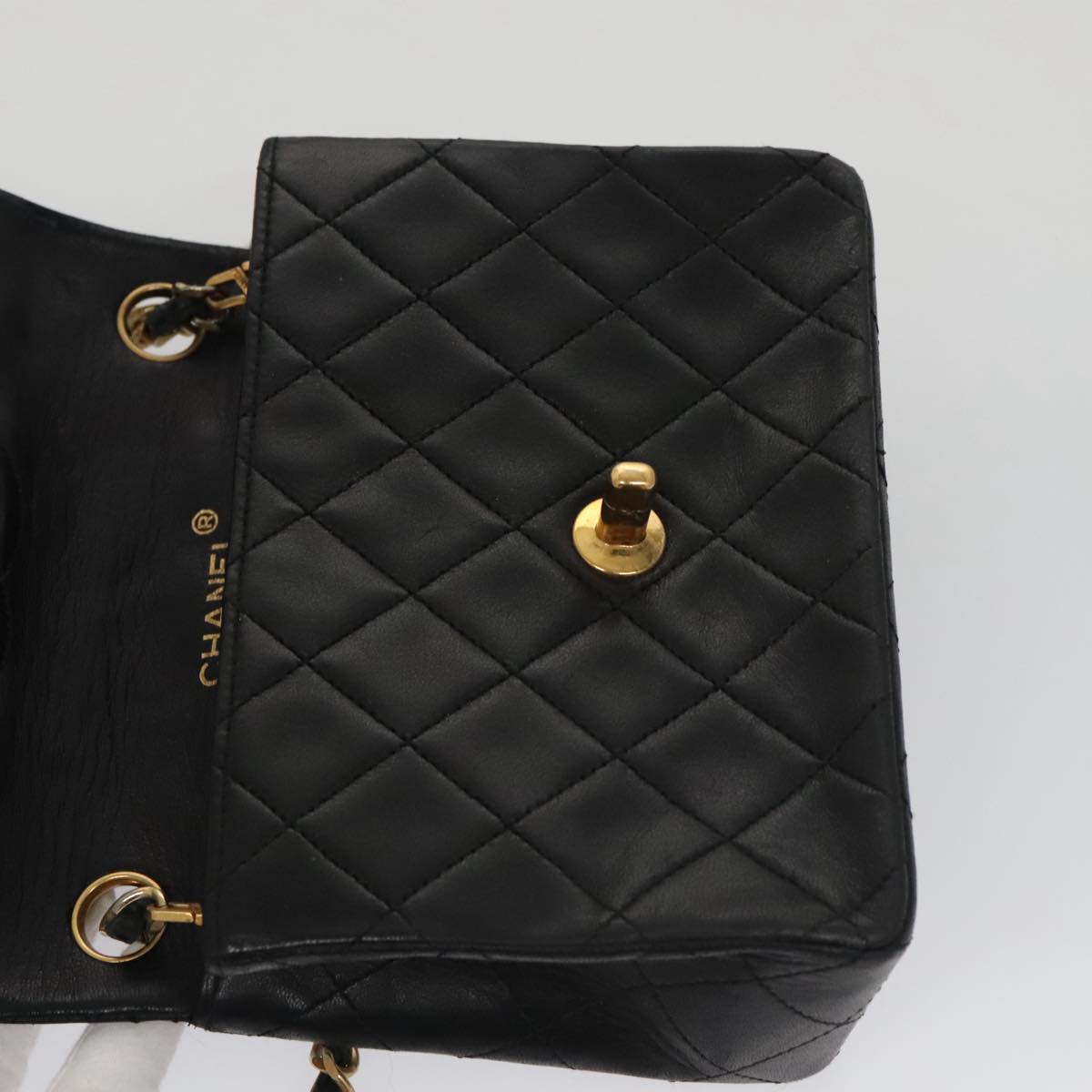 CHANEL Mini Materasse 17 Chain Shoulder Bag Lamb Skin Black Gold CC PP038