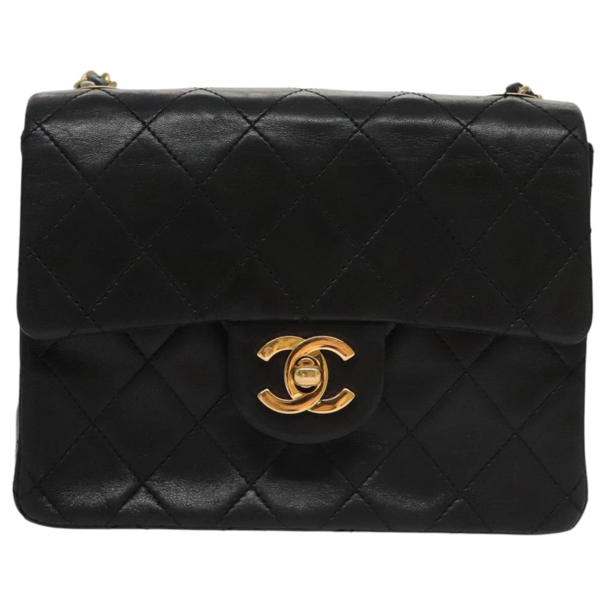 CHANEL Mini Materasse 17 Chain Shoulder Bag Lamb Skin Black Gold CC PP038