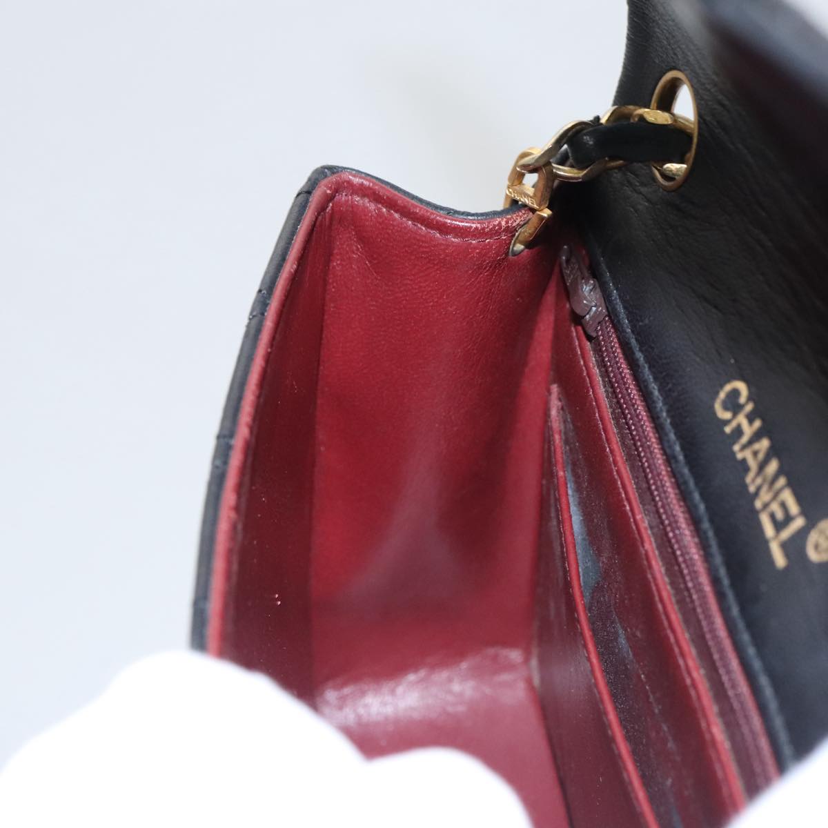 CHANEL Mini Materasse 17 Chain Shoulder Bag Lamb Skin Black Gold CC PP038