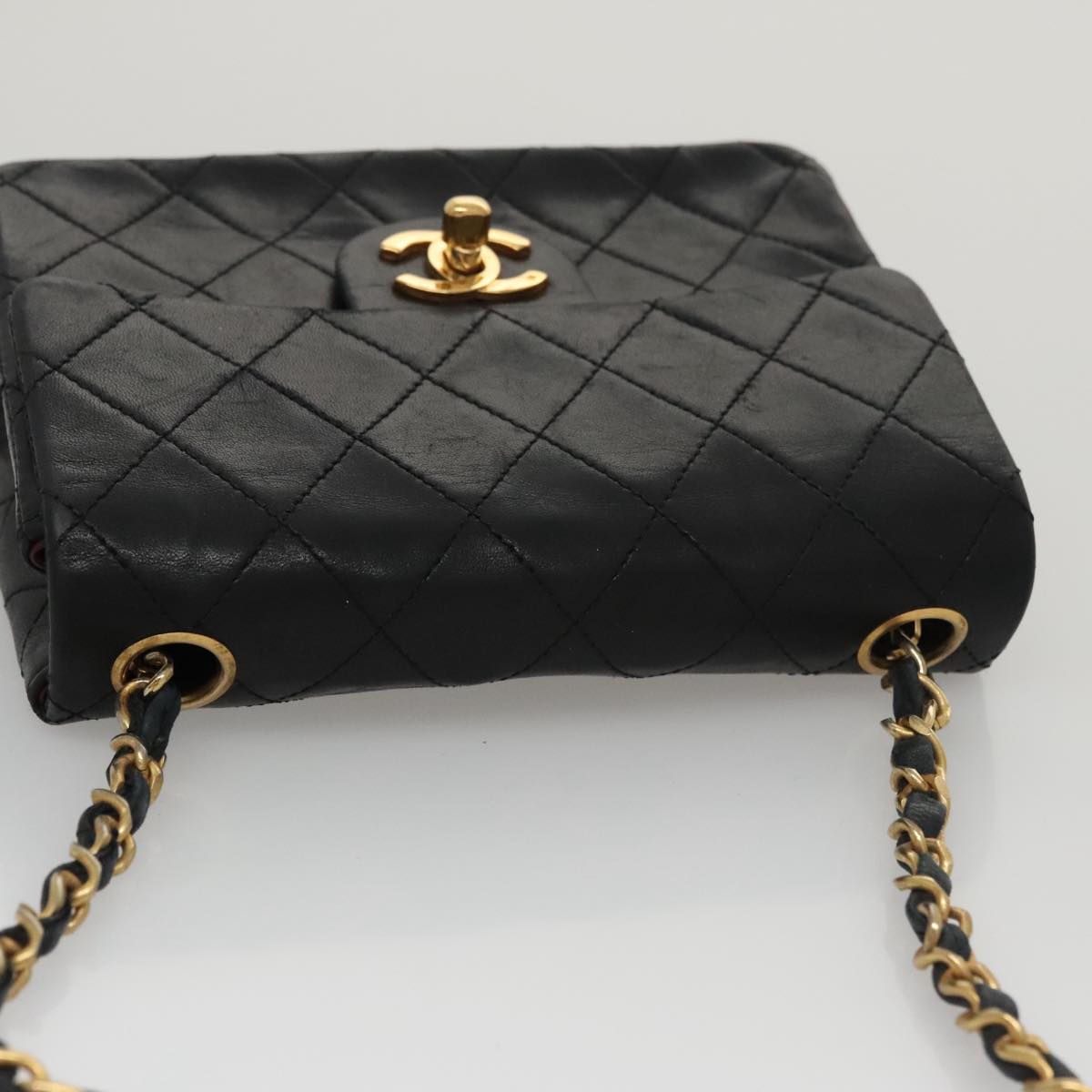 CHANEL Mini Materasse 17 Chain Shoulder Bag Lamb Skin Black Gold CC PP038