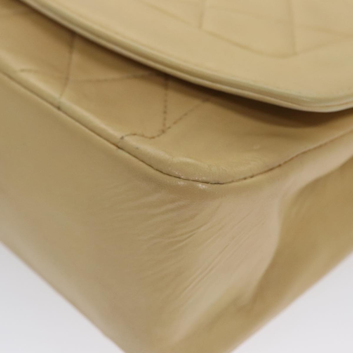 CHANEL Diana 25 Chain Shoulder Bag Lamb Skin Beige Gold CC PP039