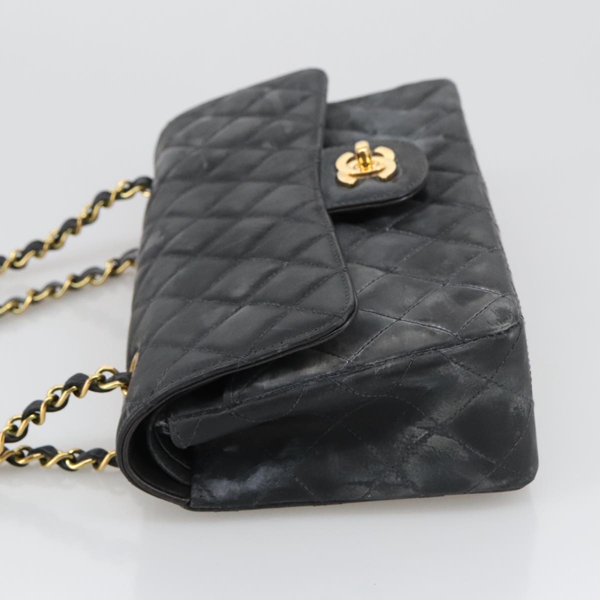 CHANEL Matelasse 23 Chain Shoulder Bag Enamel Black Gold CC PP045