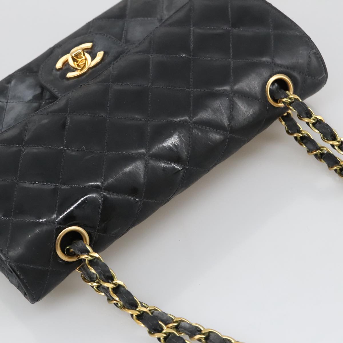 CHANEL Matelasse 23 Chain Shoulder Bag Enamel Black Gold CC PP045