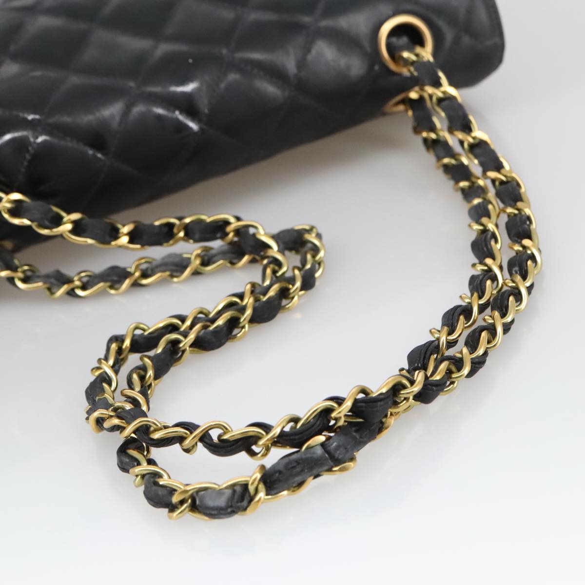CHANEL Matelasse 23 Chain Shoulder Bag Enamel Black Gold CC PP045