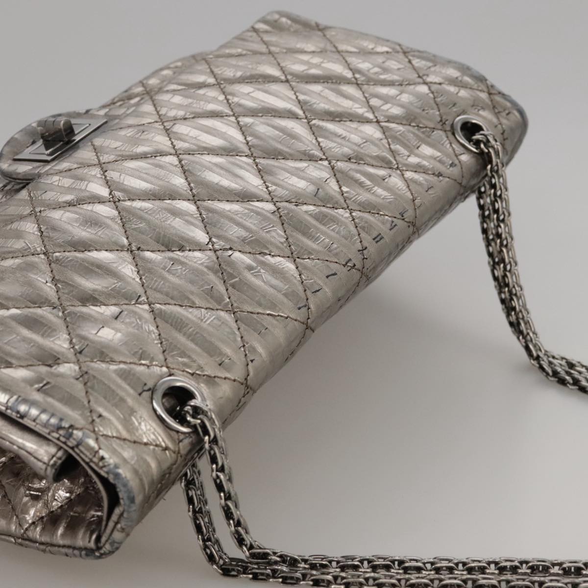 CHANEL Matelasse 25.5 Double Chain Bag Coated leather Silver tone CC PP046